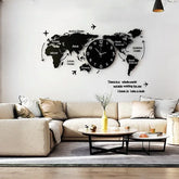 Large World Map DIY Wooden Wall Clock Quartz Watch